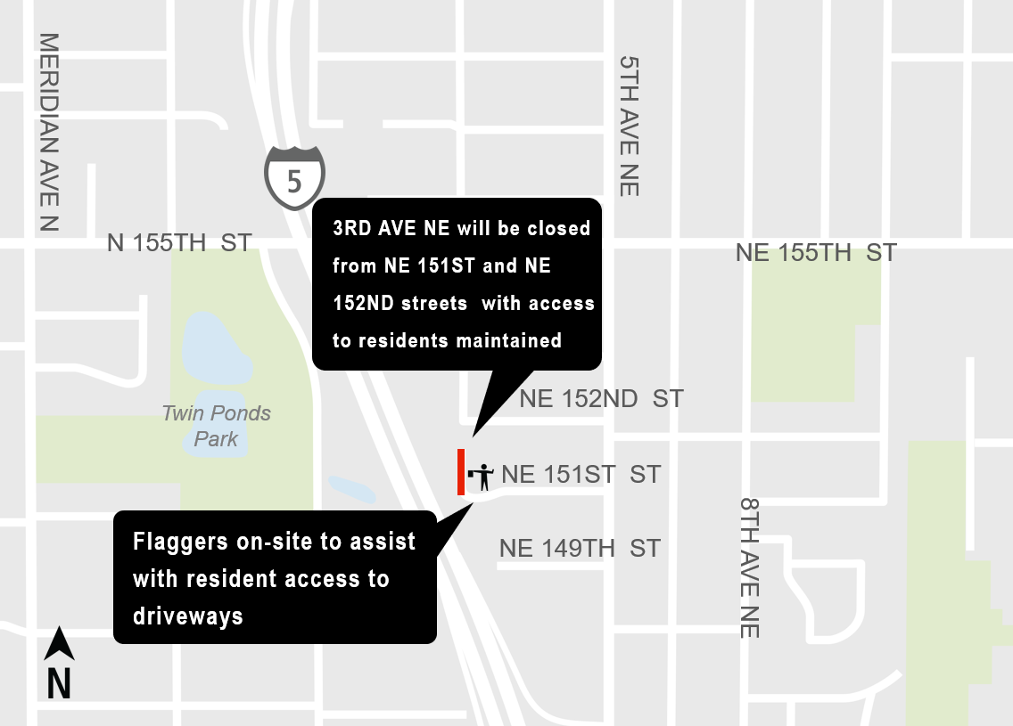 Construction map for 3rd Avenue Northeast Road Closure, Lynnwood Link Extension