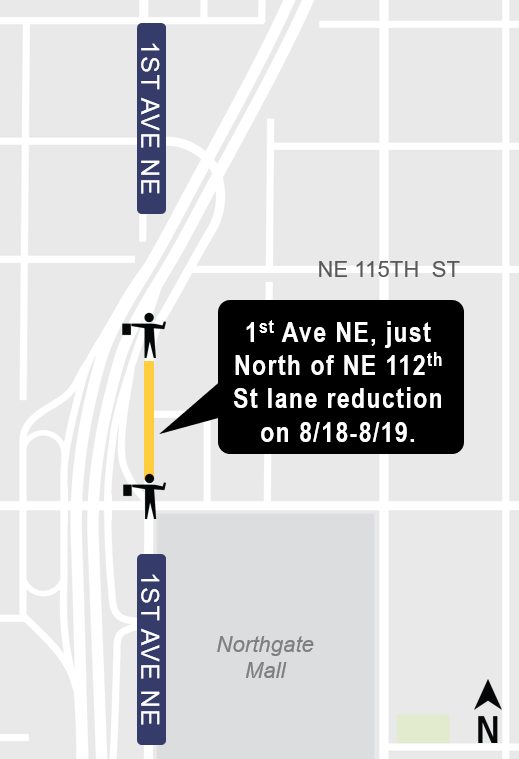 Construction impacts map for lane shifts at 1st Avenue Northeast, Lynnwood Link Extension