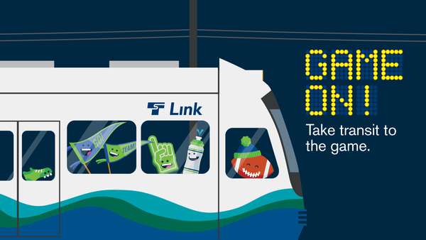 Animated graphic for taking transit to a sporting event 