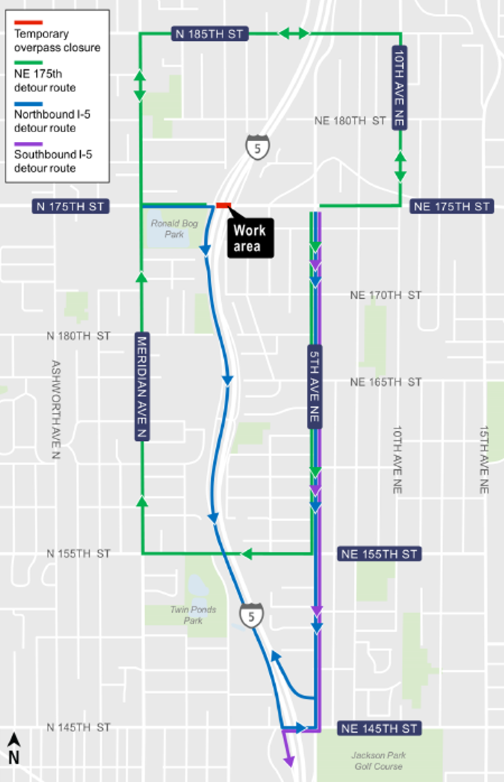Construction impacts detour map 1 for Full Road Closure of NW 175th Street
