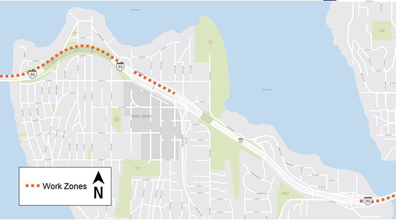 Construction impacts map for Mercer Island Night work, East Link Extension