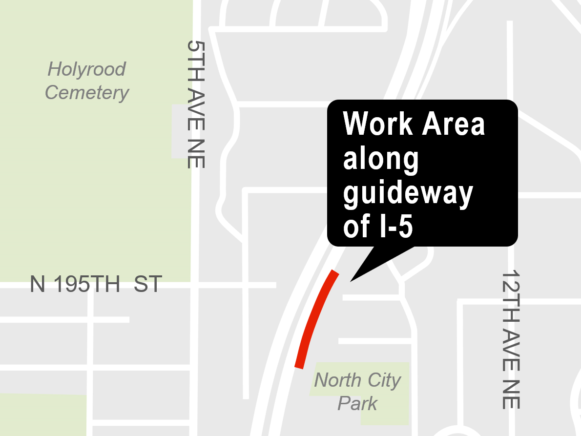 Construction impacts map for North 195th Street work area along the guideway