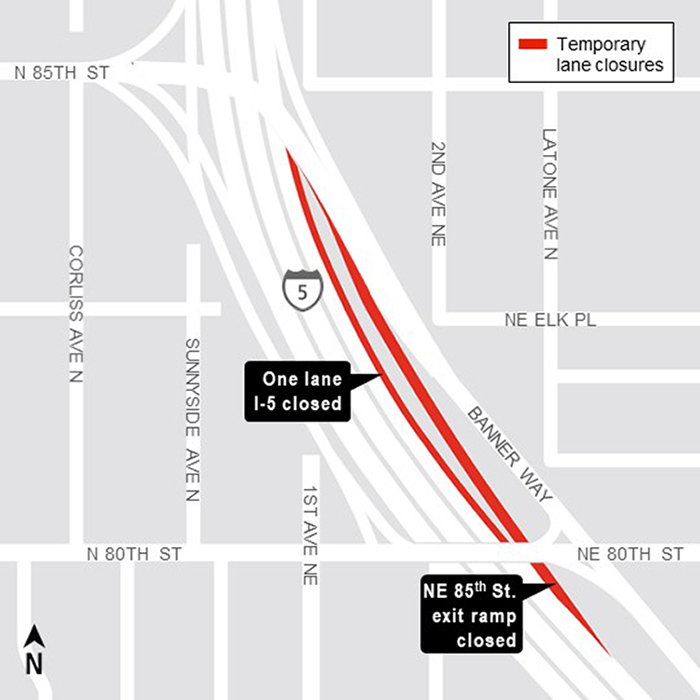 Construction impacts map for Interstate-5 work in Northgate