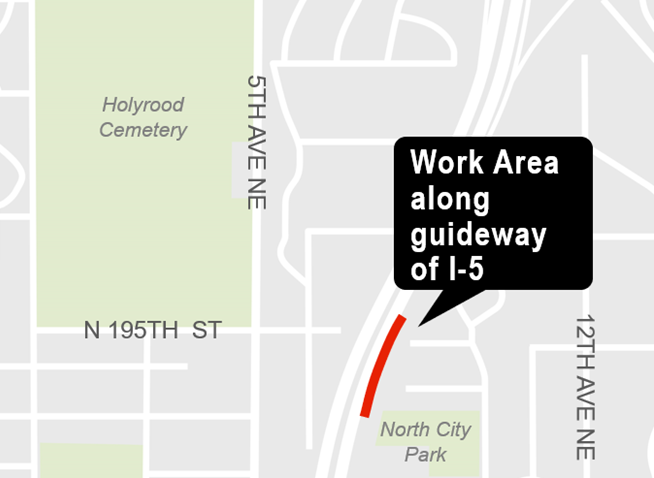 Construction impacts map for Northeast 195th Street Guideway work