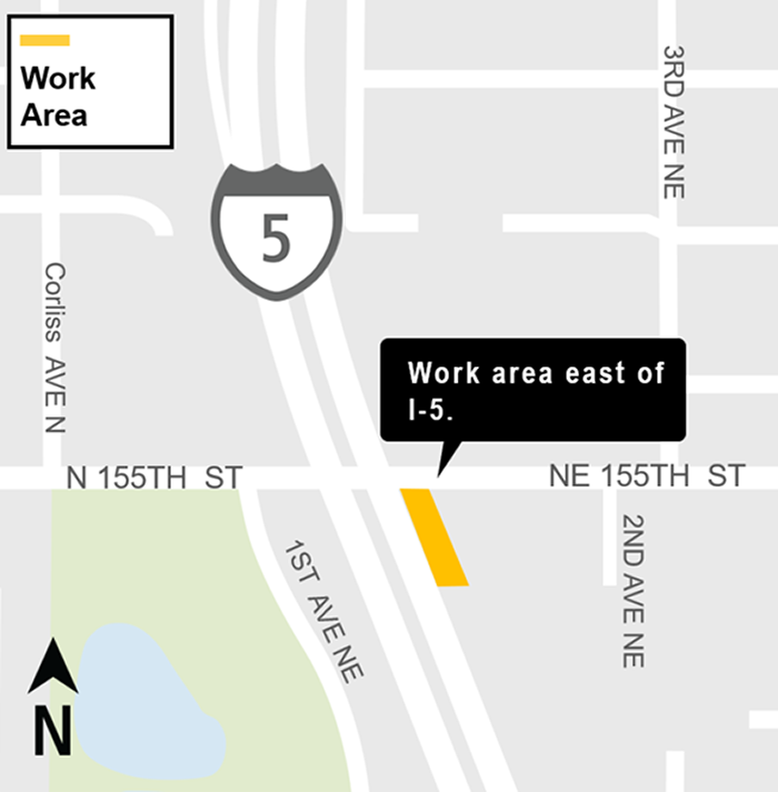 Construction impacts map for Night work at the Shoreline Fire Department Station Driveway, Lynnwood Link Extension