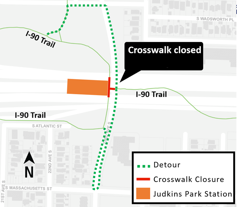 Map of 23rd Avenue crosswalk closure