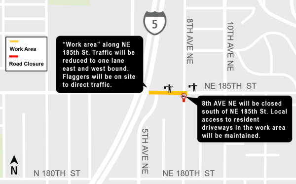 Construction impacts map for Northeast 185th Street concrete pour