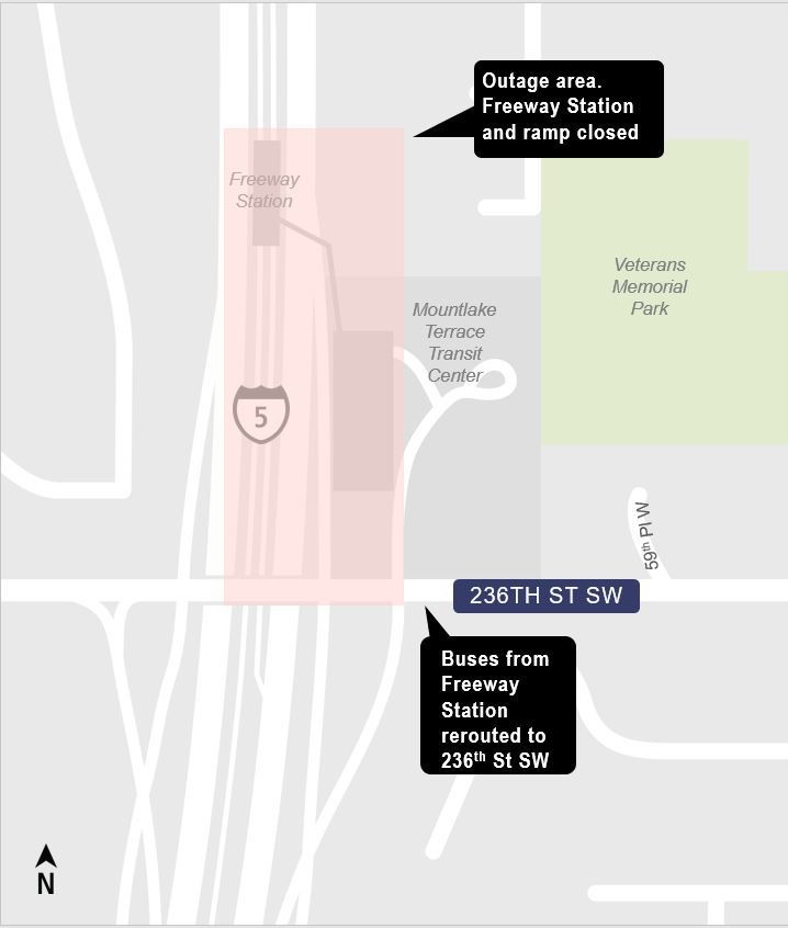 Construction impacts map for Mountlake Terrace Station garage power outage