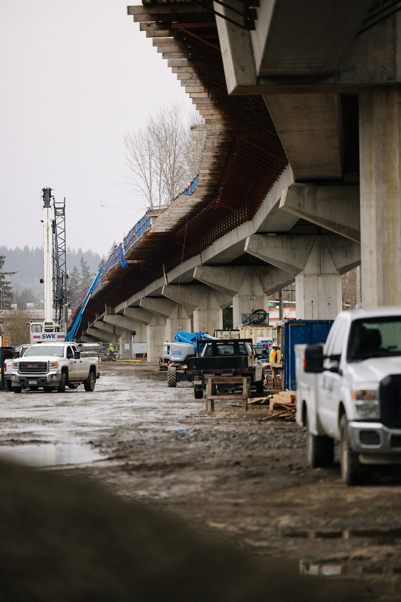 Photograph showing the elevated guideway that will bring the future "2 Line" into Downtown Redmond
