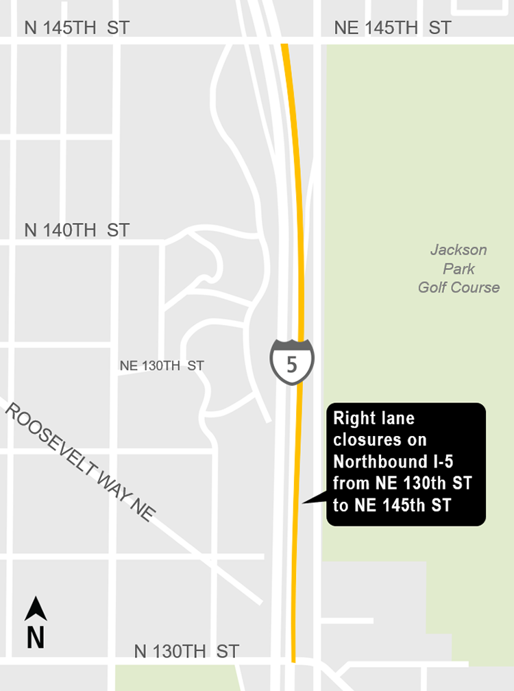 Construction impacts map for Northbound I-5 lane closures