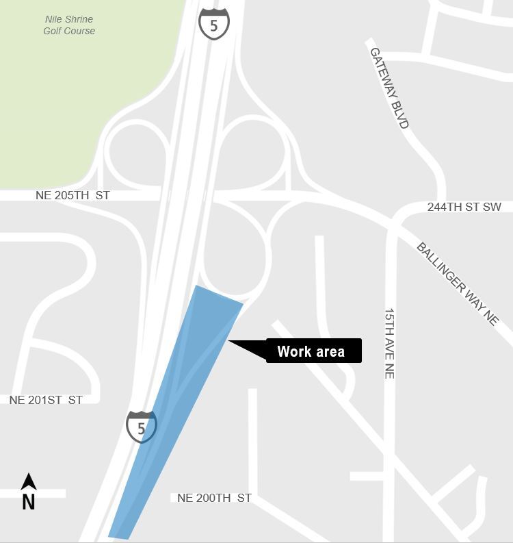 A map focused on the SR-104 interchange area in Shoreline.