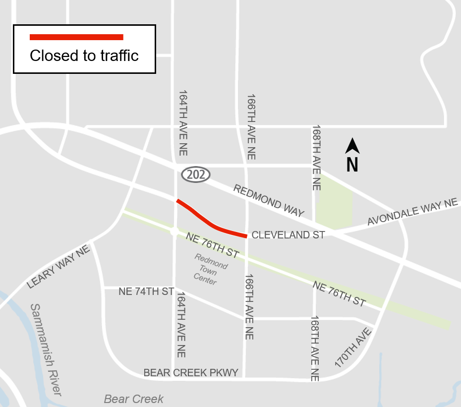 area map showing Cleveland Street closure between 164th and 166th Avenue