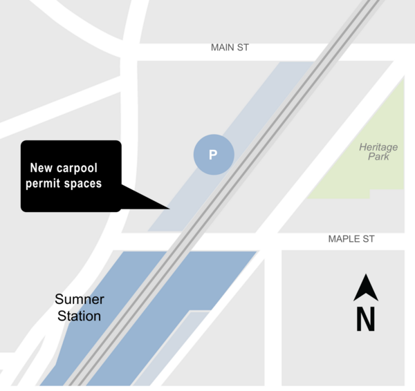 area map showing new carpool parking permit location at Sumner Station