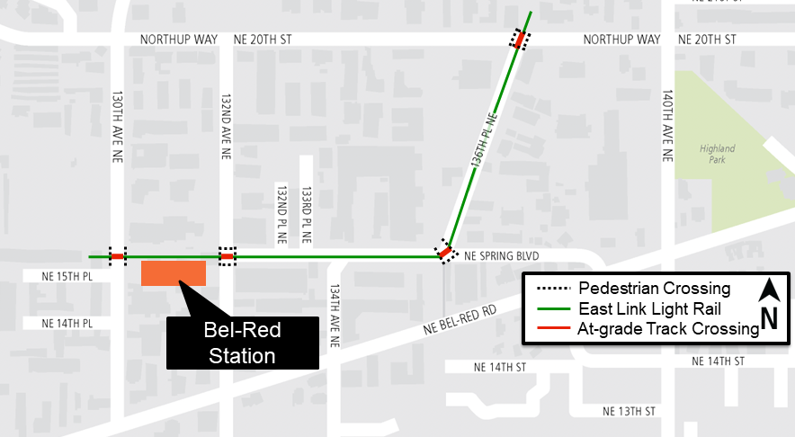 area map showing Bel-Red Station train testing area