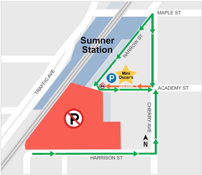 area map showing parking lot shift at Sumner Station