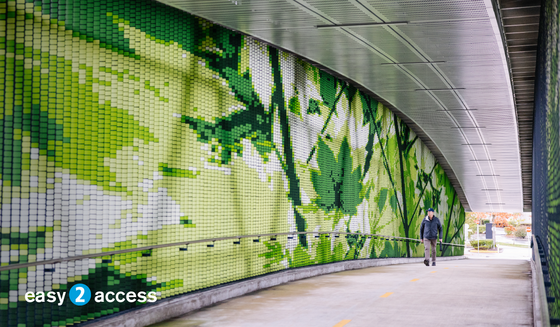 Photo of Overlake Village Station art with the phrase "easy 2 access" in the bottom left corner
