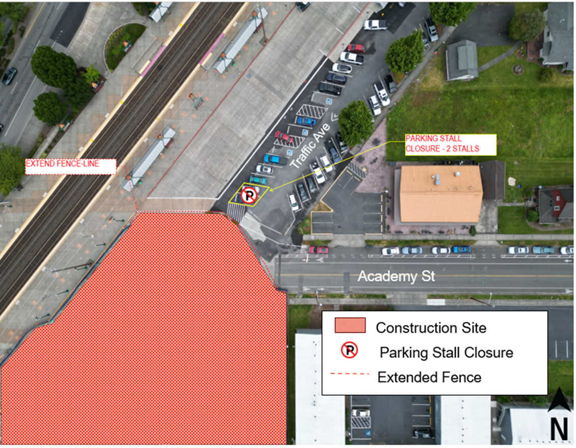 Area map show parking stall closures at Sumner Station