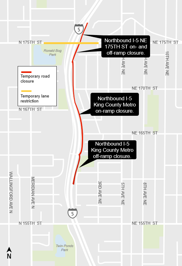 Northbound I-5 off-ramp detour via NE 205th St. 