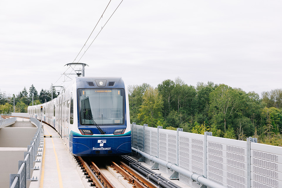 Link light rail train in Lynnwood area.