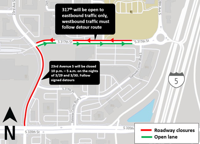 Map of road closures in Federal Way
