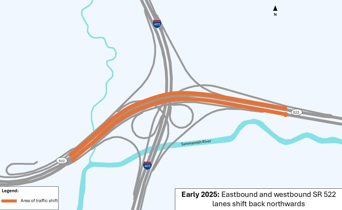 Map of lane shift related to WSDOT construction.
