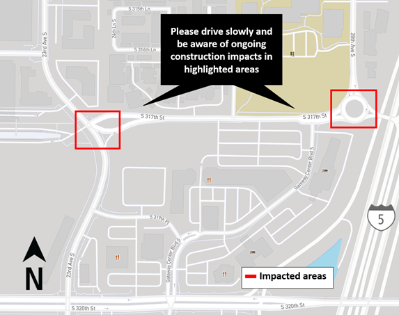A map indicating where the ongoing construction is located. 