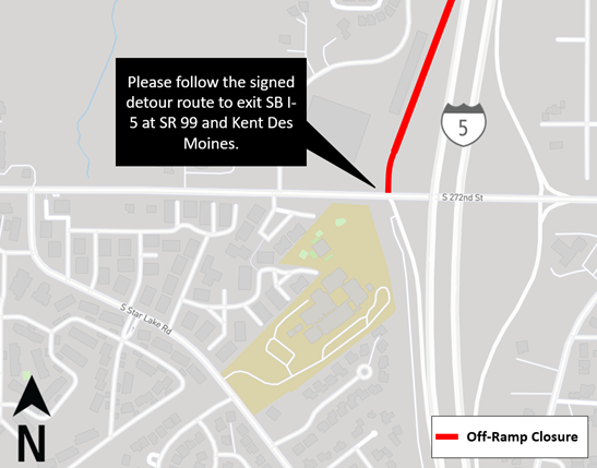 Map showing closure of I-5 off-ramp