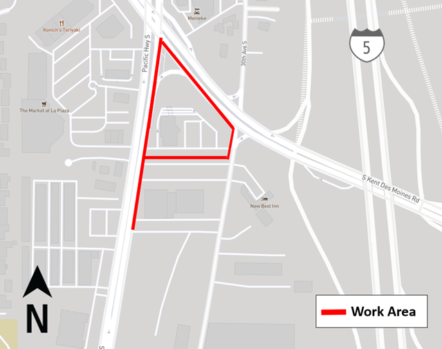 Map of nighttime lane closure