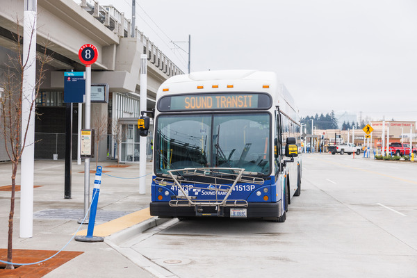 A Sound Transit Express Bus awaits passengers at Federal Way Transit Center