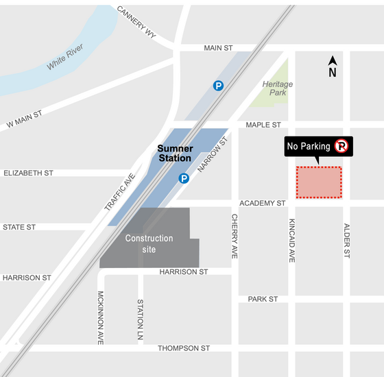 Map indicating the closure of parking at half of the former Red Apple site.