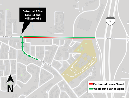 Map of street closure and detour. Read content above for details.