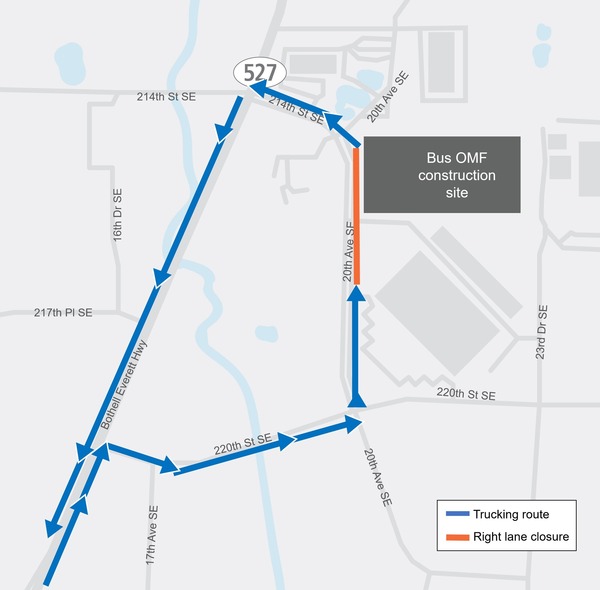 Map of right turn lane closure. Read content under headings for more information.