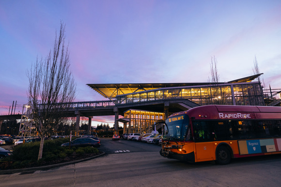 Tukwila International Boulevard Station at sunset.