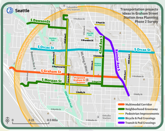 Graphic previewing different options for projects related to Graham Street Station Area Planning