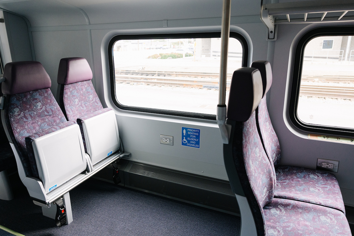 Priority seating with additional legroom and USB and power outlets for every seat. 
