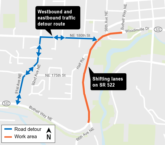 Map of work area and road detour