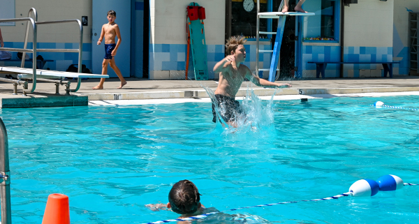 Kids jumping into the pool