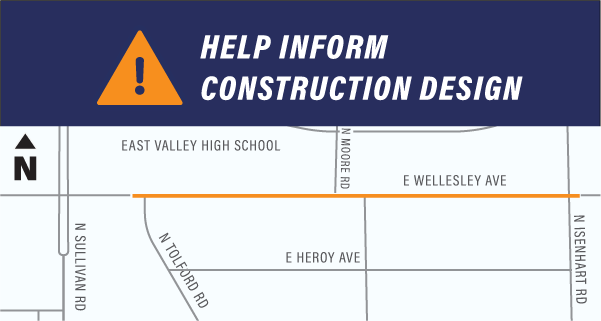 A map of the construction on Wellesley Avenue, indicated by an orange line.