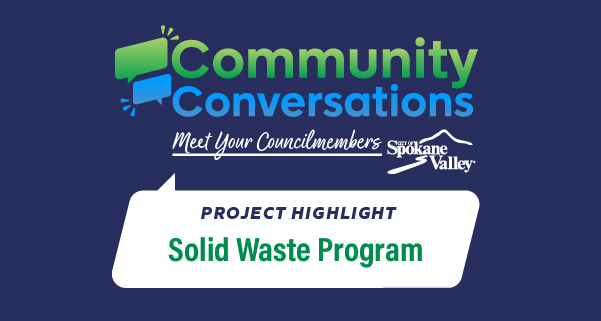 The Community Conversations talk bubbles logo with a featured topic of "Solid Waste Program".