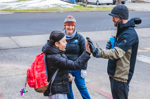 CM Beale high Fiving a student