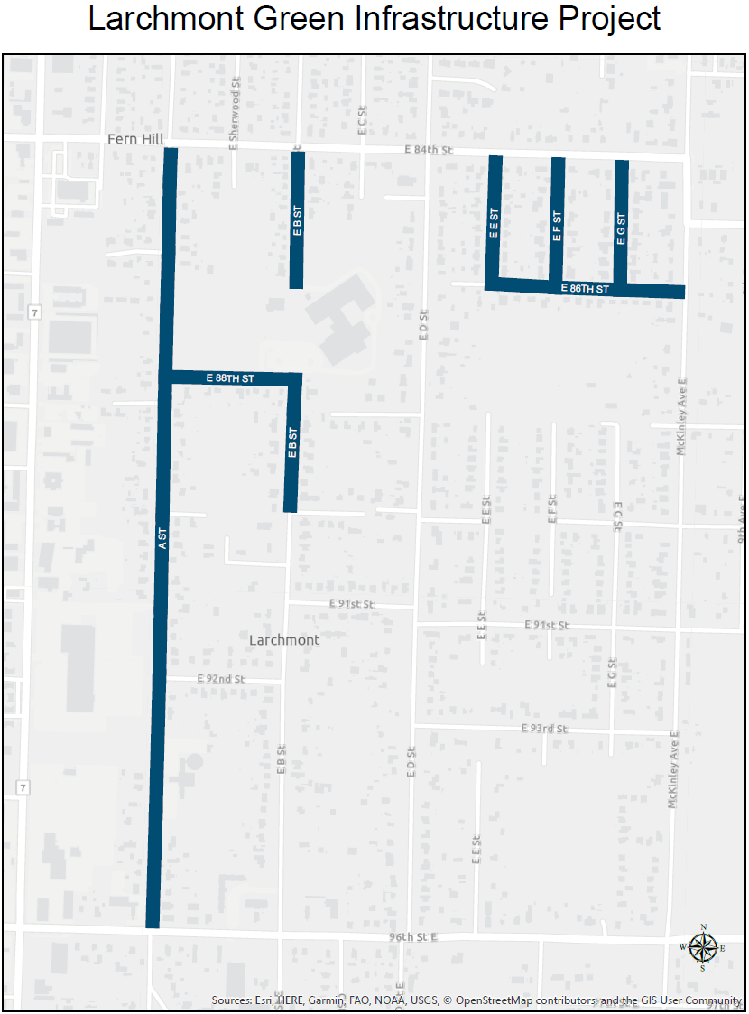 Map of approximately 27 blocks and is centered on A Street from S 84th Street to S 96th 