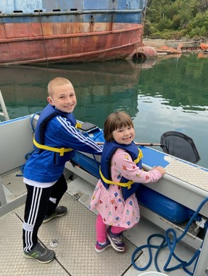 Kids on boat
