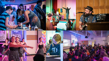 Image collage from 2017, 2018, and 2019 Kaleidscope parties