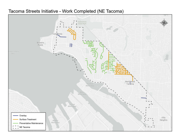 NE Tacoma Map of street improvements from streets initiative funding 