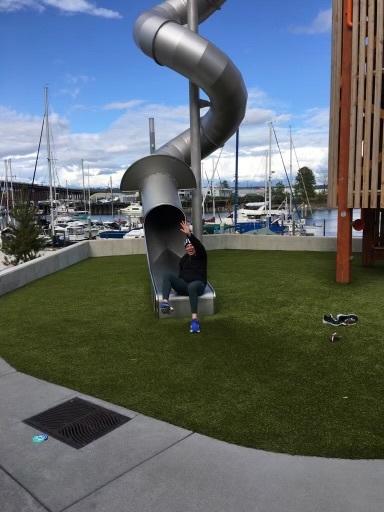 I went down the 3 story slide at the new Melanie Dressel park.