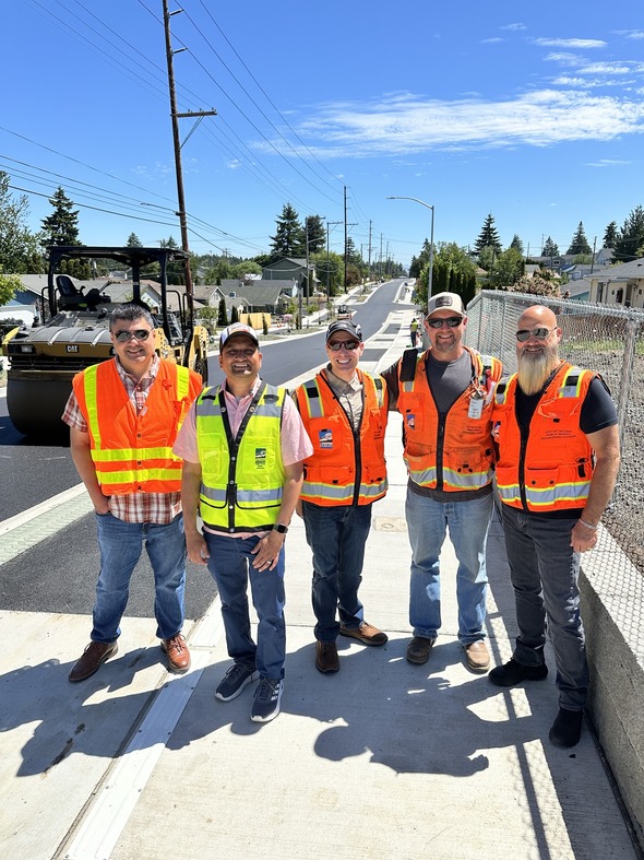 CM Sadalge with Public Works staff at the East 64th Street Phase 2 construction location 