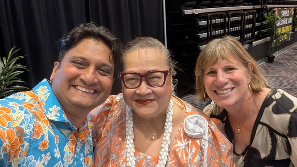 Council Member Sadalge, Asian Pacific Cultural Center (APCC) Executive Director Lua Pritchard, and Council Member Rumbaugh