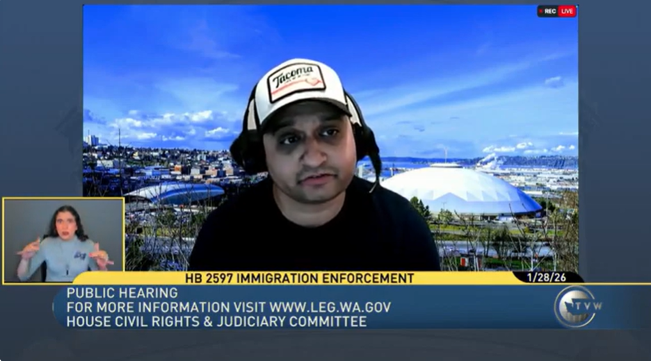 Screen shot of CM Sadalge testifying on HB 2597 