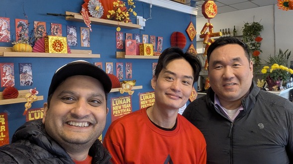 CM Sadalge and City Manager Hyun Kim visiting a local immigrant-owned business