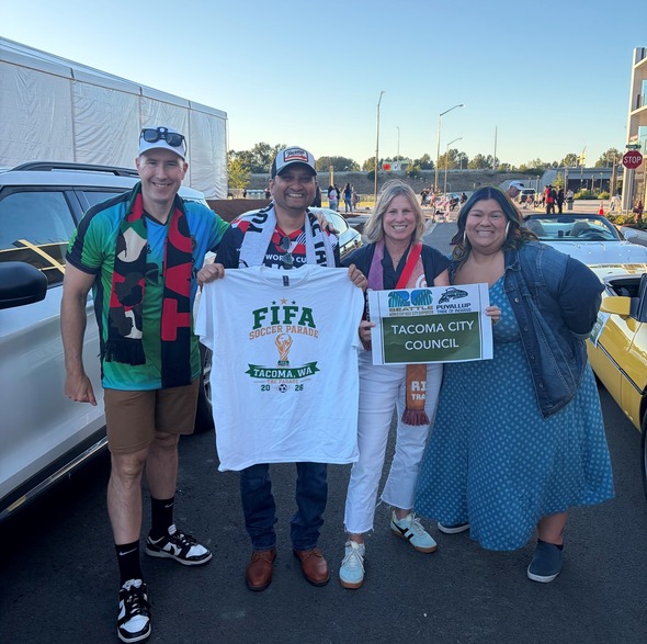 CM Hines, CM Sadalge, CM Rumbaugh, CM Diaz right before World Cup parade 
